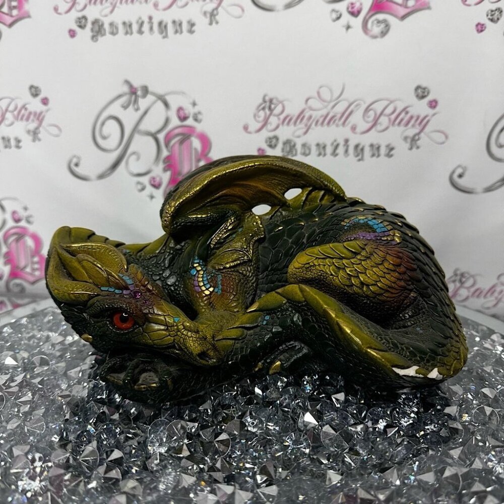 Windstone editions Hollywood California Decorative Dragon Figurine Green purple